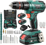 Cordless Drill Set – Hammer Drill Driver with 2×20V 2.0Ah Lithium Batteries & Charger, 18+3 Torque, 24 Accessories, Plastic Carry Case مجموعة مثقاب لاسلكي – مثقاب ومفك مع بطاريتين 20 فولت 2.0Ah وشاحن، 18+3 عزم، 24 ملحقًا، حقيبة بلاستيكية