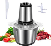 Food Chopper & Electric Meat Grinder, 2L Stainless Steel Bowl, Quad Blades, 300W, Dual Speed Control | فرامة طعام ومفرمة لحم كهربائية، وعاء ستانلس ستيل بسعة 2 لتر، شفرات رباعية، 300 واط، تحكم بسرعتين