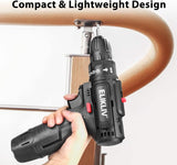 12V Cordless Drill – 10mm Keyless Chuck, 2-Speed Electric Screwdriver with LED Light & 2×1.5Ah Batteries, for Wood, Concrete & Brick مثقاب لاسلكي 12 فولت – ظرف 10مم بدون مفتاح، مفك كهربائي بسرعتين مع ضوء LED وبطاريتين 1.5Ah، للخشب والخرسانة والطوب
