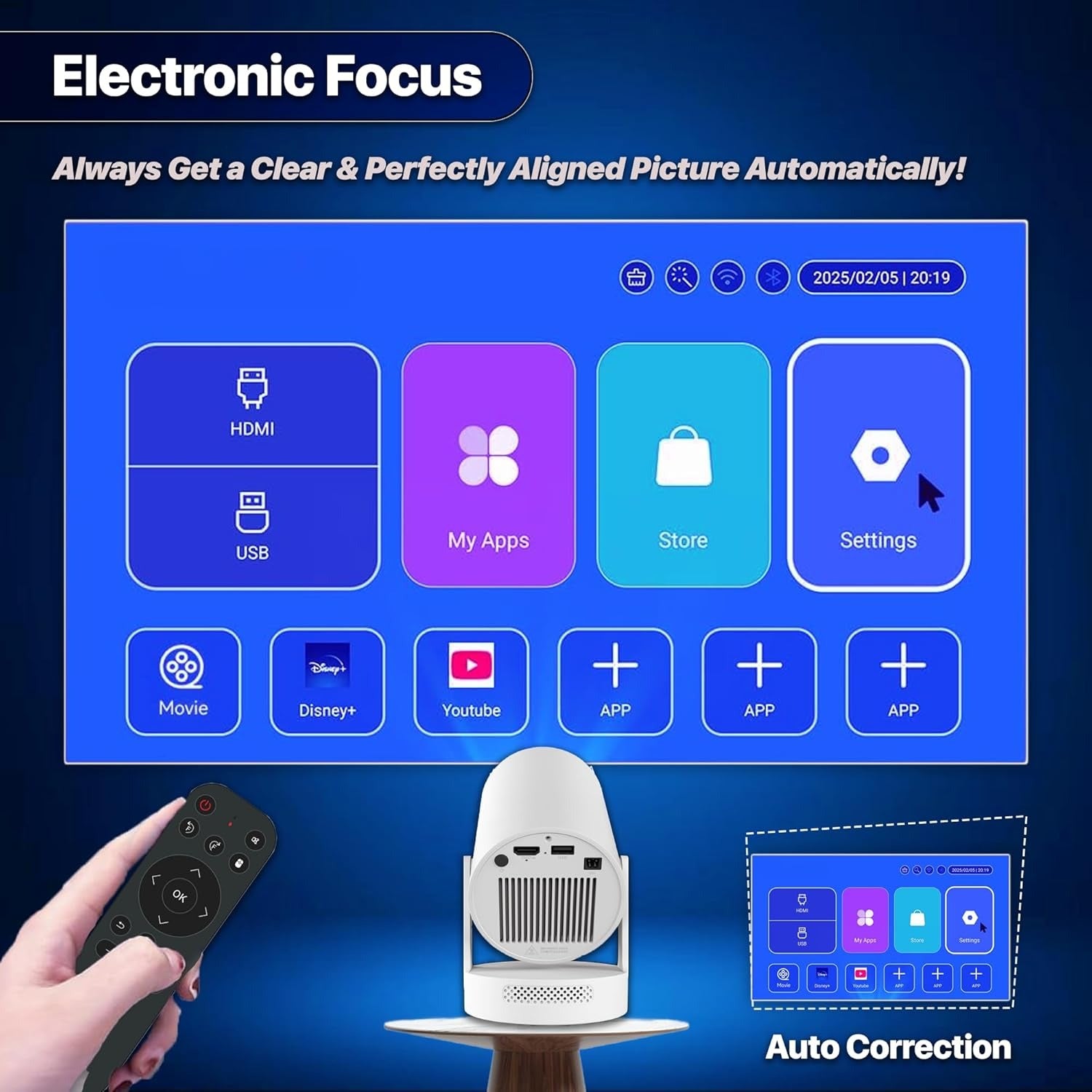 HY300 Mini Projector – Full HD 1080p, 4K, Auto Keystone, Android 11, WiFi & Bluetooth, 5W Speaker جهاز عرض HY300 صغير – Full HD 1080p، 4K، ضبط تلقائي، أندرويد 11، واي فاي وبلوتوث، مكبر صوت 5 وات
