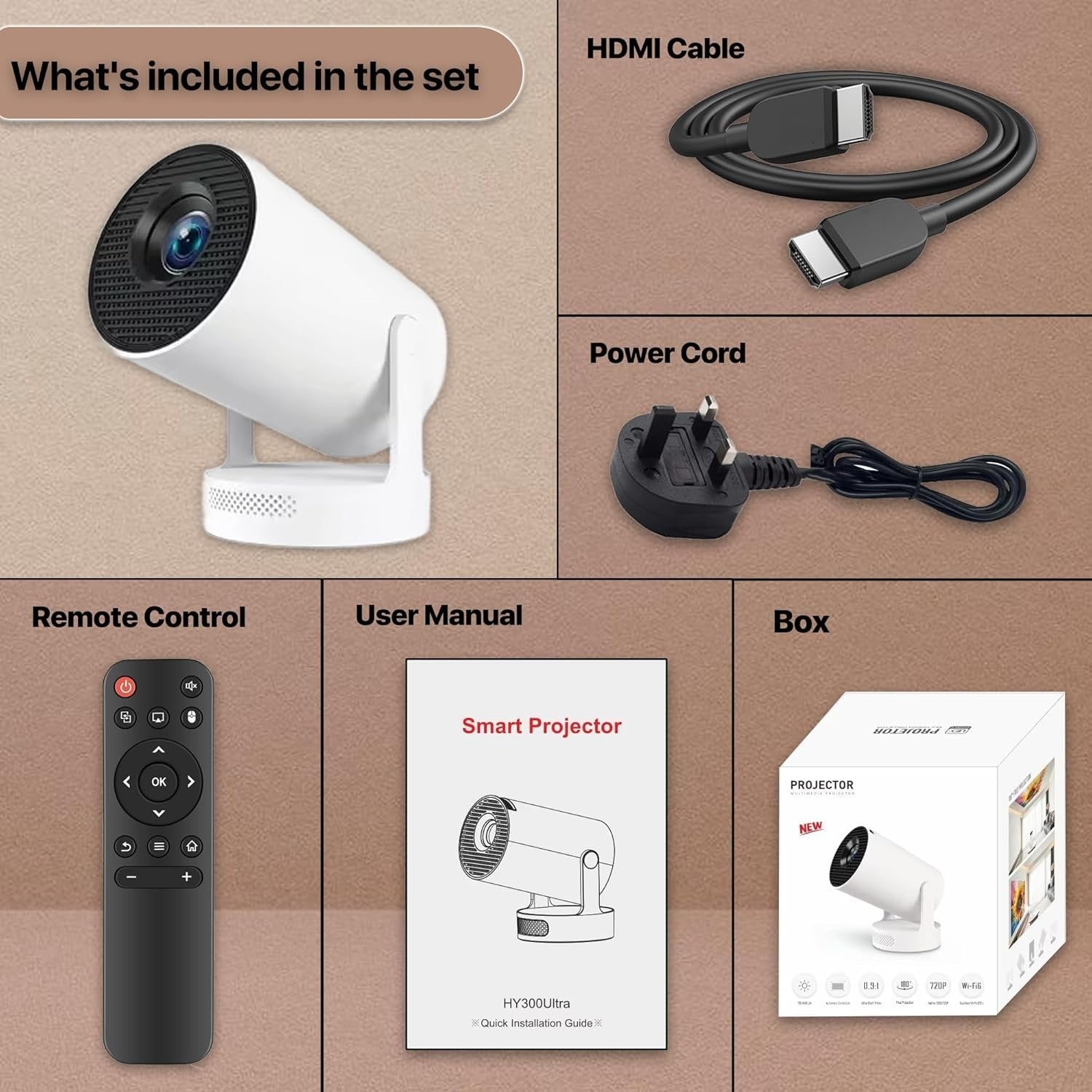 HY300 Mini Projector – Full HD 1080p, 4K, Auto Keystone, Android 11, WiFi & Bluetooth, 5W Speaker جهاز عرض HY300 صغير – Full HD 1080p، 4K، ضبط تلقائي، أندرويد 11، واي فاي وبلوتوث، مكبر صوت 5 وات