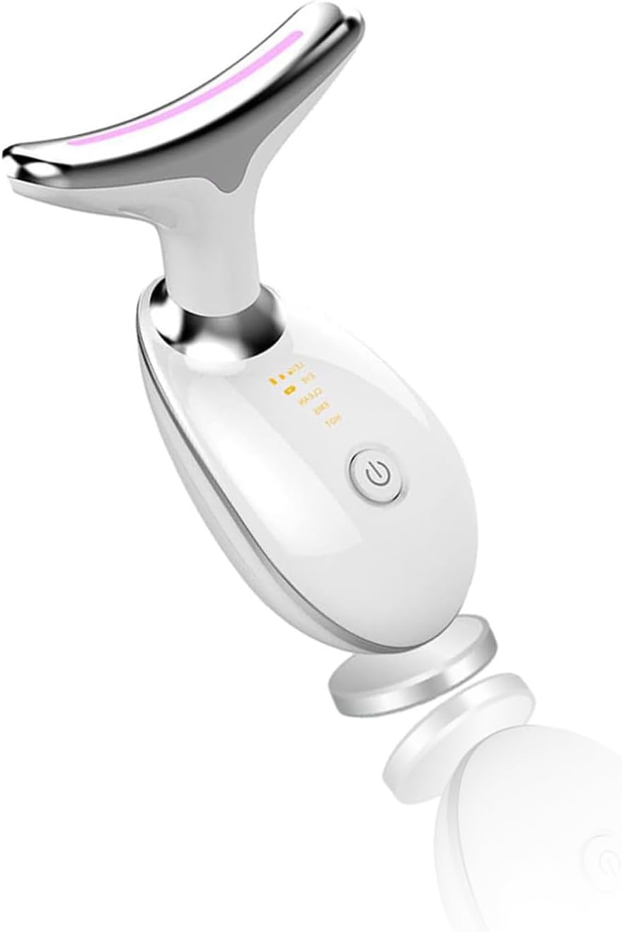 Triple Action Face & Neck Massager – Wrinkle Removal & Skin Tightening, Portable Skincare Device for Firm, Smooth Results (White) جهاز تدليك ثلاثي للوجه والرقبة – إزالة التجاعيد وشد البشرة، جهاز محمول للعناية بالبشرة لنتائج ناعمة ومشدودة (أبيض)