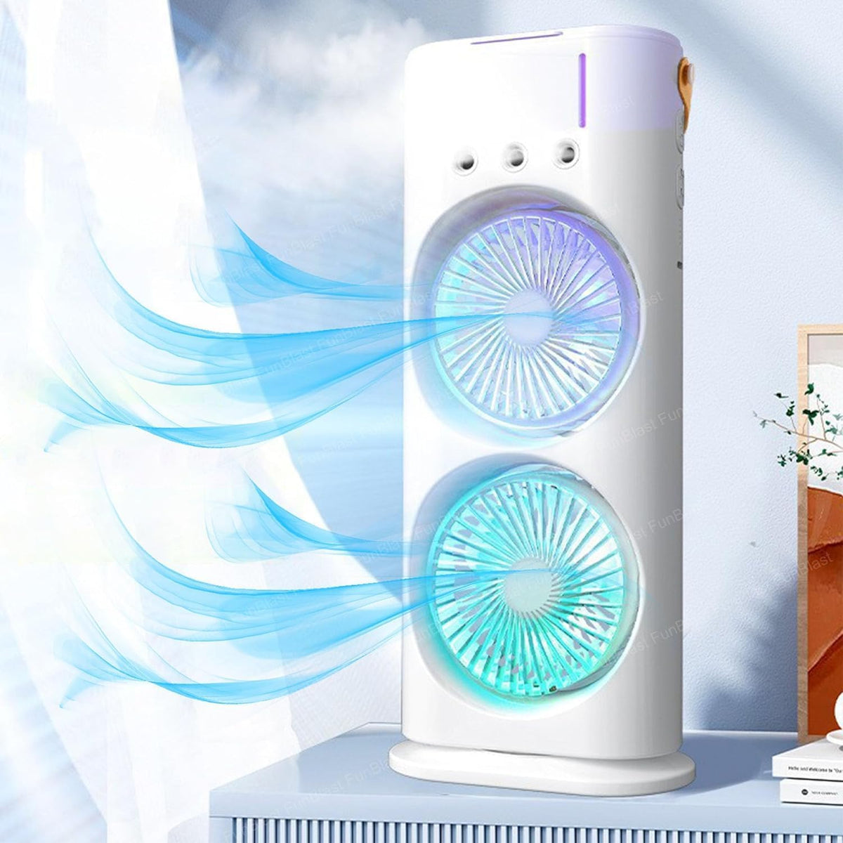 Portable Double-Ended Spray Fan – USB Rechargeable Mini Cooling Desk Fan with Water Mist, 15-Year Warranty, for Office & Home, Gift Idea مروحة محمولة مزدوجة الرش – قابلة للشحن USB، مروحة تبريد صغيرة مع رذاذ ماء، ضمان 15 سنة، للمكتب والمنزل، مثالية كهدية
