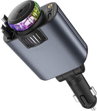 5-in-1 Car Charger with Air Freshener & Star Light – Retractable USB-C & iOS Cables, 3 Perfume Bottles, 45W Fast Charging, Black & Grey شاحن سيارة 5 في 1 مع معطر هواء وضوء نجمي – كابلات USB-C وiOS قابلة للسحب، 3 زجاجات عطر، شحن سريع 45 واط، أسود ورمادي