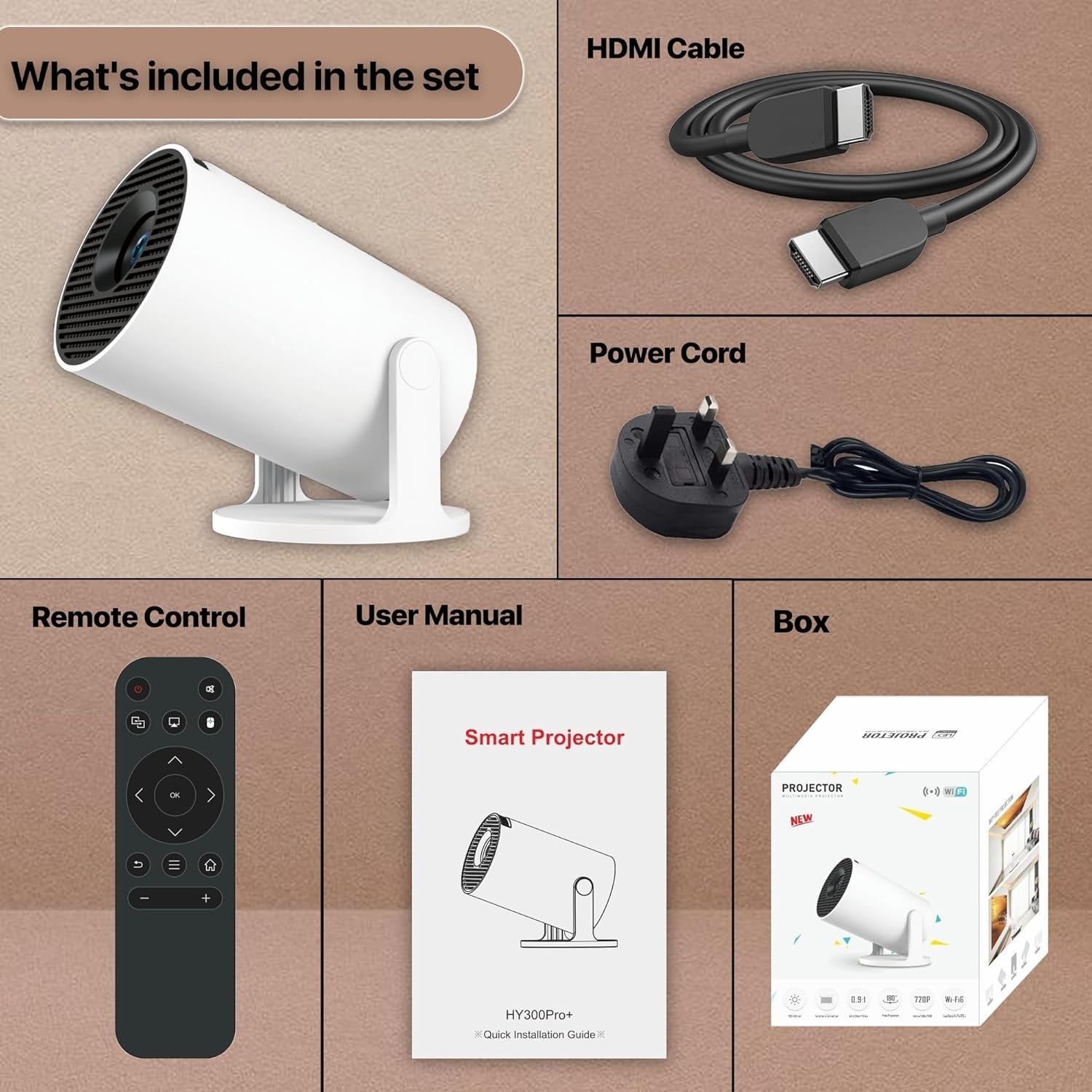 HY300 Mini Projector – Full HD 1080p, 4K, Auto Keystone, Android 11, WiFi & Bluetooth, 5W Speaker جهاز عرض HY300 صغير – Full HD 1080p، 4K، ضبط تلقائي، أندرويد 11، واي فاي وبلوتوث، مكبر صوت 5 وات