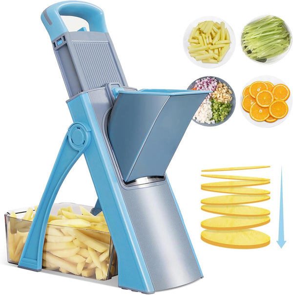 Multifunctional Vegetable Chopper & Slicer with Container, Adjustable Mandoline | قطاعة وخلاط خضروات متعددة الوظائف مع وعاء، ماندولين قابلة للتعديل