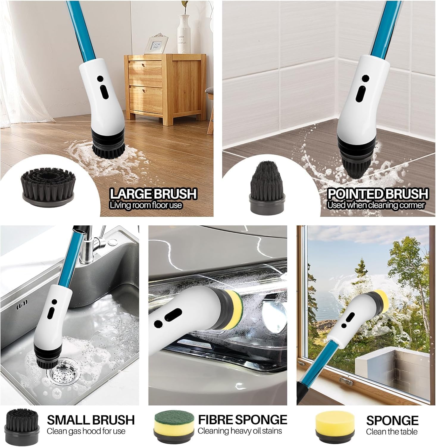 Electric Spin Scrubber 9-in-1 – Adjustable Handle, Waterproof IPX7, Type-C Charging, Multi-Function Cleaning Brush فرشاة كهربائية دوارة 9 في 1 – مقبض قابل للتعديل، مقاومة للماء IPX7، شحن Type-C، فرشاة تنظيف متعددة الاستخدام