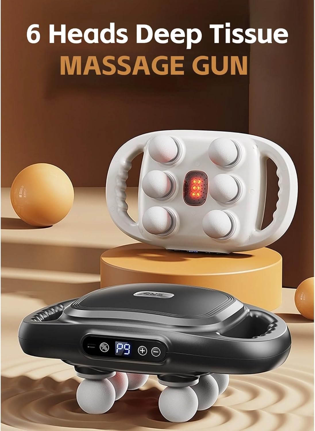 Cuifati 6-Head Massage Gun – Deep Tissue, 9 Levels & 9 Modes, Electric Massager for Back, Neck & Legs (White) مسدس تدليك Cuifati بـ6 رؤوس – تدليك عميق للعضلات، 9 مستويات و9 أوضاع، للجسم والرقبة والساقين (أبيض)