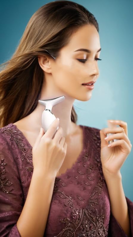 Triple Action Face & Neck Massager – Wrinkle Removal & Skin Tightening, Portable Skincare Device for Firm, Smooth Results (White) جهاز تدليك ثلاثي للوجه والرقبة – إزالة التجاعيد وشد البشرة، جهاز محمول للعناية بالبشرة لنتائج ناعمة ومشدودة (أبيض)