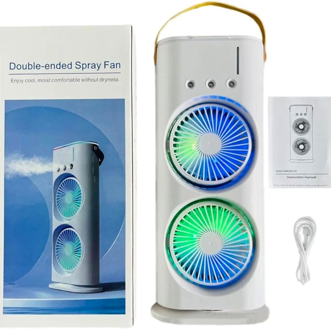 Portable Double-Ended Spray Fan – USB Rechargeable Mini Cooling Desk Fan with Water Mist, 15-Year Warranty, for Office & Home, Gift Idea مروحة محمولة مزدوجة الرش – قابلة للشحن USB، مروحة تبريد صغيرة مع رذاذ ماء، ضمان 15 سنة، للمكتب والمنزل، مثالية كهدية