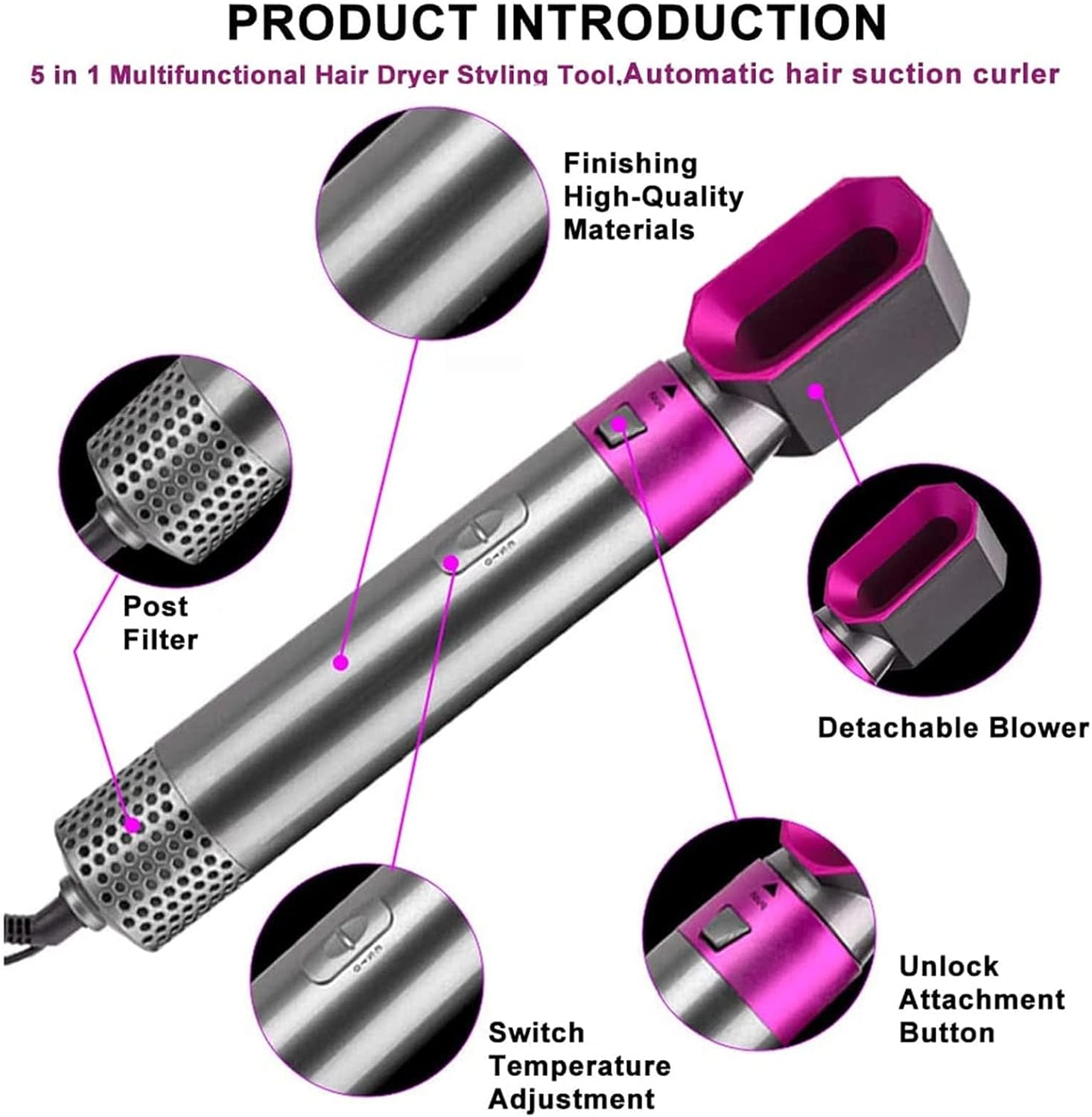 Aputue 5-in-1 Hair Dryer & Styler – Straightener, Comb, Curling Brush, 5 Barrels, Smoothing & Massage جهاز تصفيف الشعر 5 في 1 من Aputue – مجفف، مكواة، فرشاة تمليس وتجعيد، 5 رؤوس، تنعيم وتدليك فروة الرأس