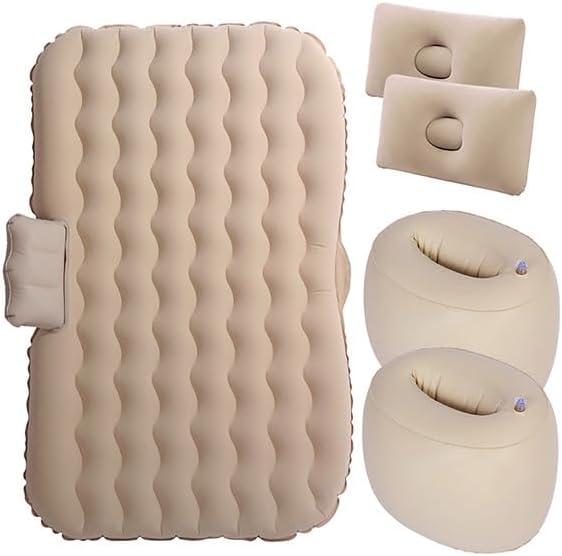Car Inflatable Air Mattress Bed with 2 Pillows & Storage Piers, Beige | مرتبة هوائية قابلة للنفخ للسيارة مع وسادتين وقواعد تخزين، بيج