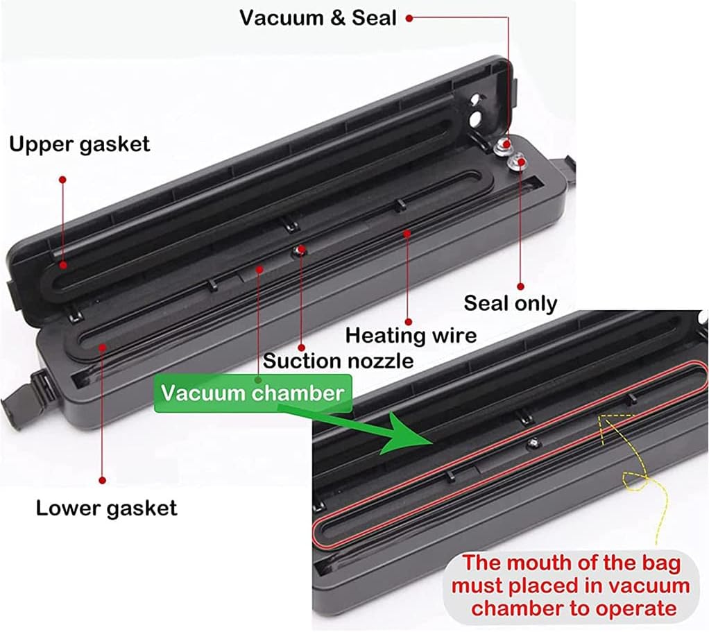 Vacuum Sealer – Automatic One-Touch Food Saver with 10 Bags, Dry & Wet Modes, Compact Slim Design, Sous Vide جهاز تفريغ الهواء – جهاز حفظ الطعام تلقائي بزر واحد مع 10 أكياس، أوضاع جافة ورطبة، تصميم نحيف مضغوط، للطهي بتقنية Sous Vide