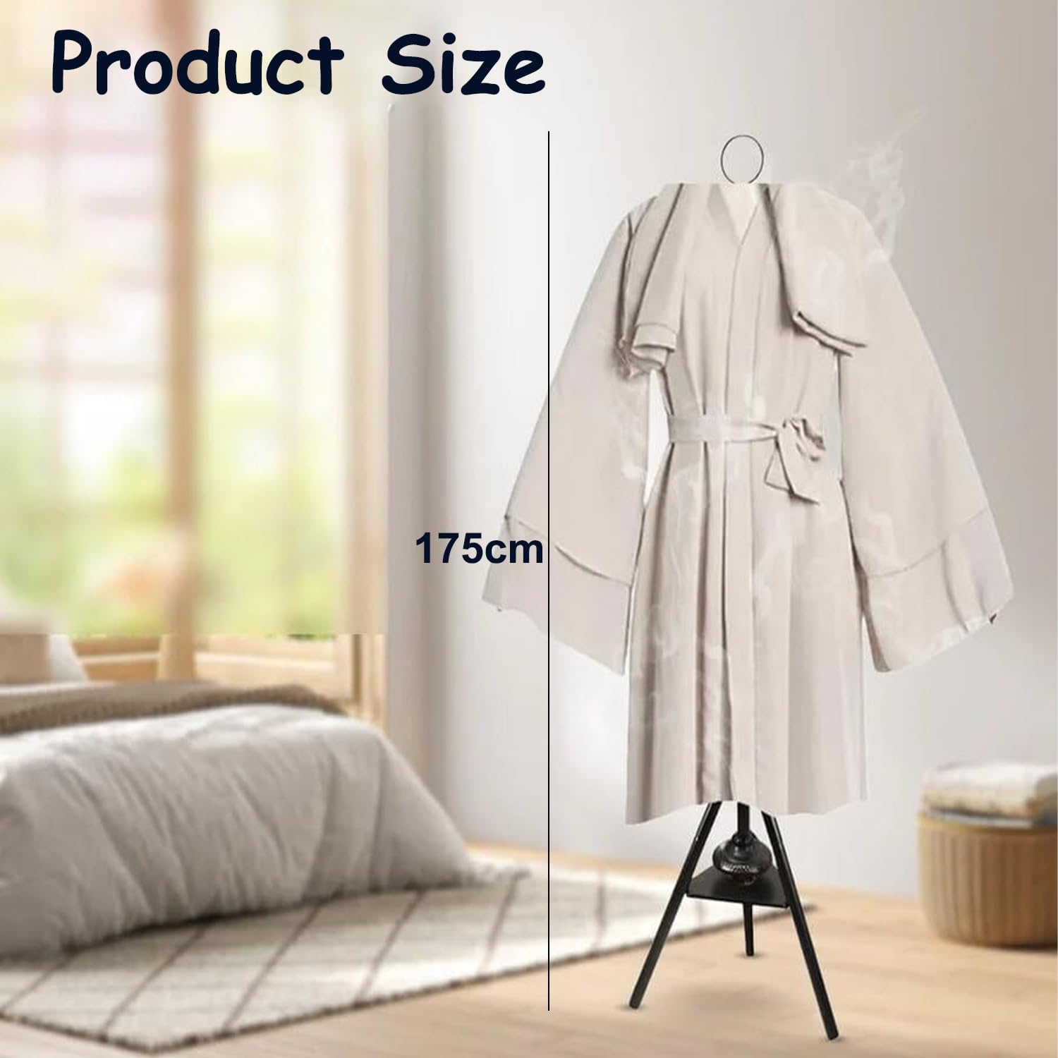 Clothes Incense Burner Stand – 175cm Freestanding Metal Coat Rack with Hooks & Incense Base for Steaming Clothes, Traditional Steamer (Black) حامل بخور للملابس – حامل معاطف معدني مستقل 175سم مع خطاطيف وقاعدة بخور لتبخير الملابس، جهاز تبخير تقليدي (أسود)