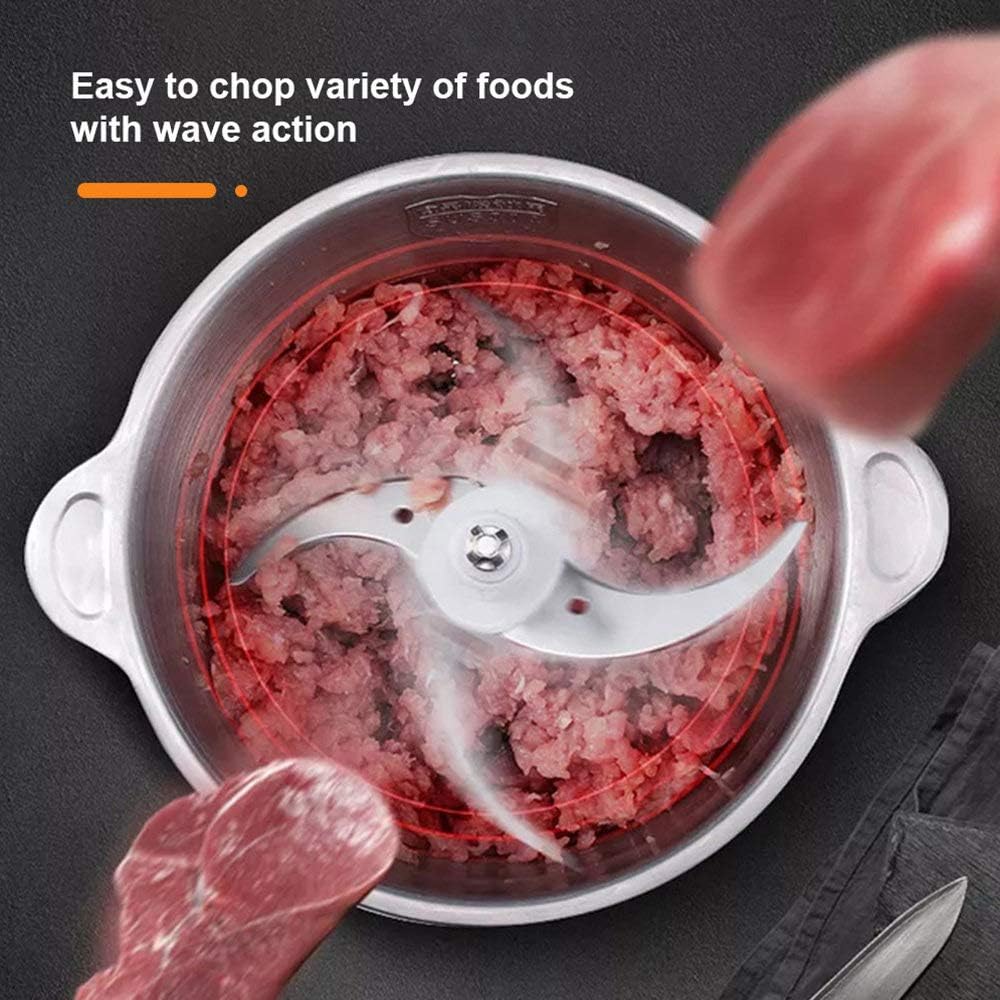 Food Chopper 3L Stainless Steel, 250W Electric Meat Grinder with Bi-Level Blades & 2 Speed Levels | فرامة طعام 3 لتر ستانلس ستيل، مفرمة لحم كهربائية 250 واط بشفرات مزدوجة وسرعتين