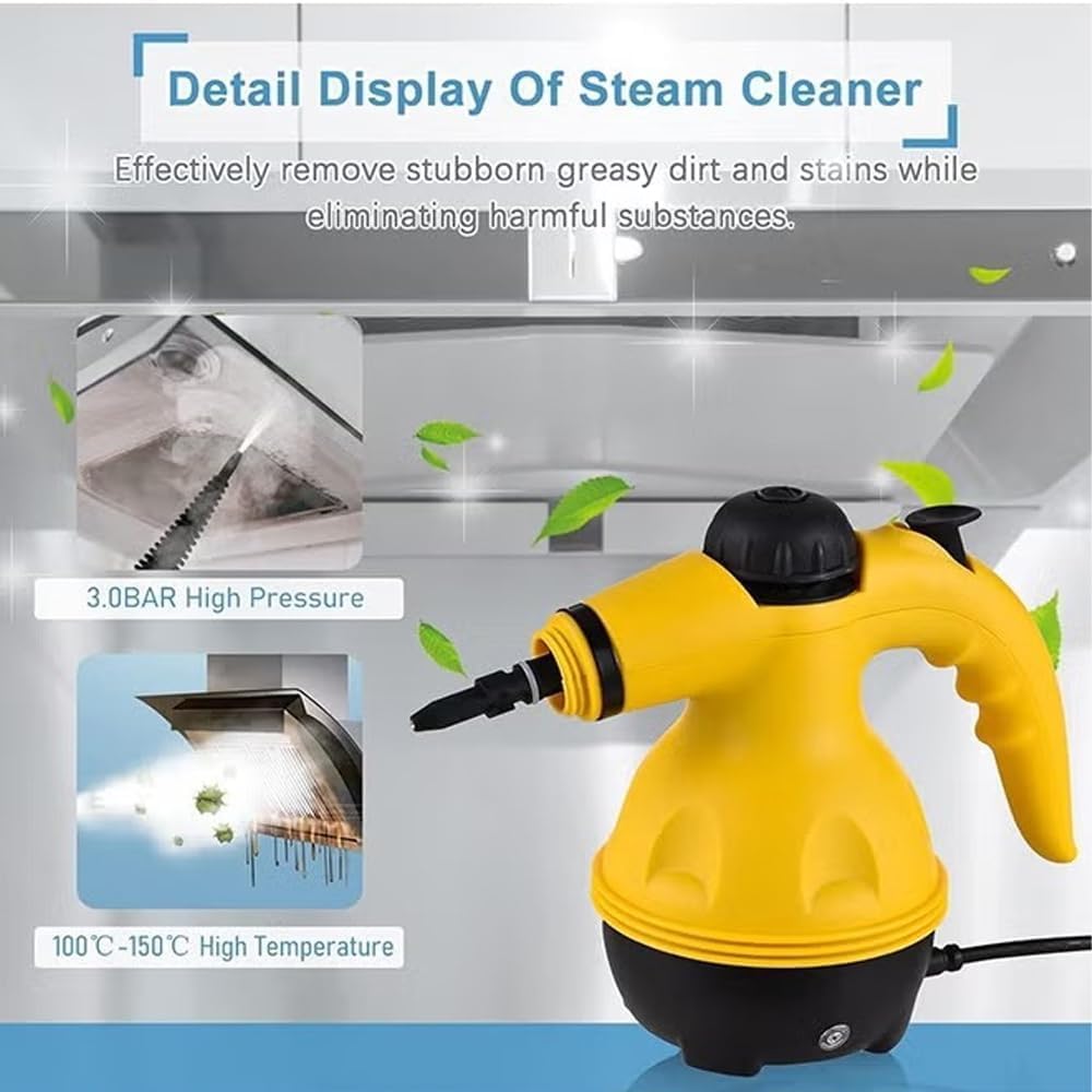 High Pressure Steam Cleaner – 1200W Portable Handheld Cleaner with 9 Accessories, Multifunctional for Home, Kitchen, Car & Windows (A) جهاز تنظيف بالبخار عالي الضغط – جهاز محمول 1200 واط مع 9 ملحقات، متعدد الاستخدامات للمنزل والمطبخ والسيارة والنوافذ (A