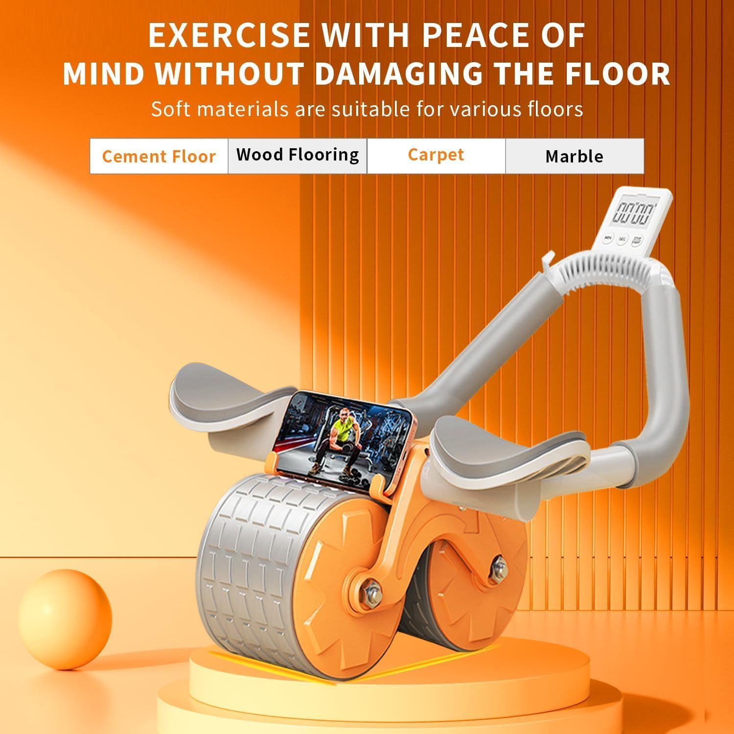 Automatic Rebound Ab Roller Wheel with Elbow Support & Timer | عجلة تمارين البطن أوتوماتيكية بارتداد مع مساند للمرفق ومؤقت