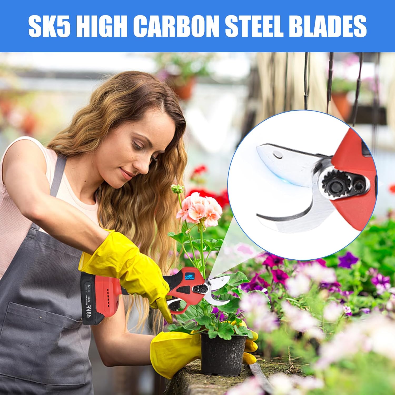 Electric Pruning Shears 30mm – 48V Cordless Portable Pruner, 2-Pack with 2000mAh Battery & Replacement Blades for Tree Branches مقص تقليم كهربائي 30مم – مقص لاسلكي محمول 48 فولت، عبوتان مع بطارية 2000mAh وشفرات بديلة لتقليم أغصان الأشجار