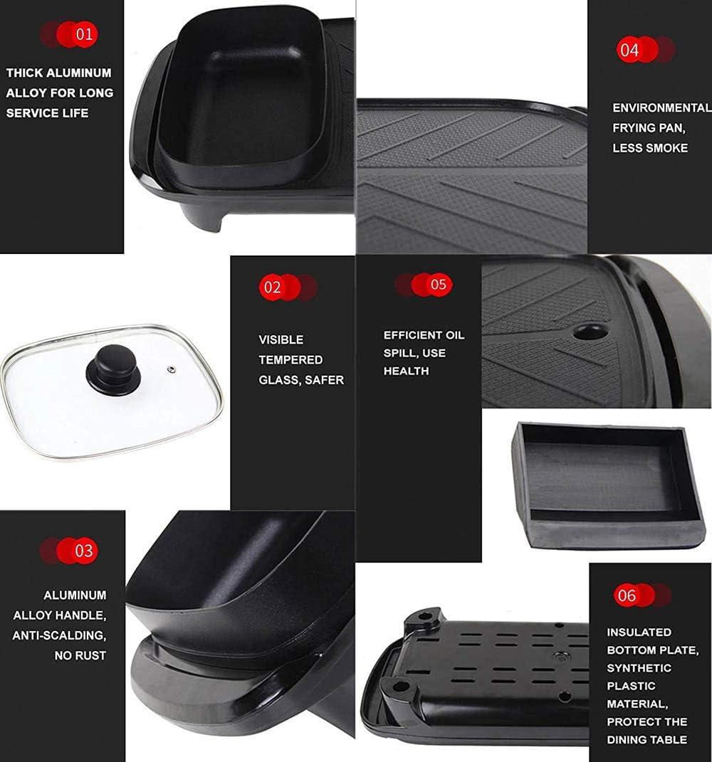 Electric BBQ Grill & Hot Pot 2-in-1 – Smokeless Non-Stick Indoor Roasting Pan, Multi-Functional Shabu Hot Pot, Family Party Use (UK Plug) شواية كهربائية مع قدر ساخن 2 في 1 – بدون دخان، غير لاصقة، للشواء الداخلي والشابو، مثالية للحفلات العائلية (UK Plug)