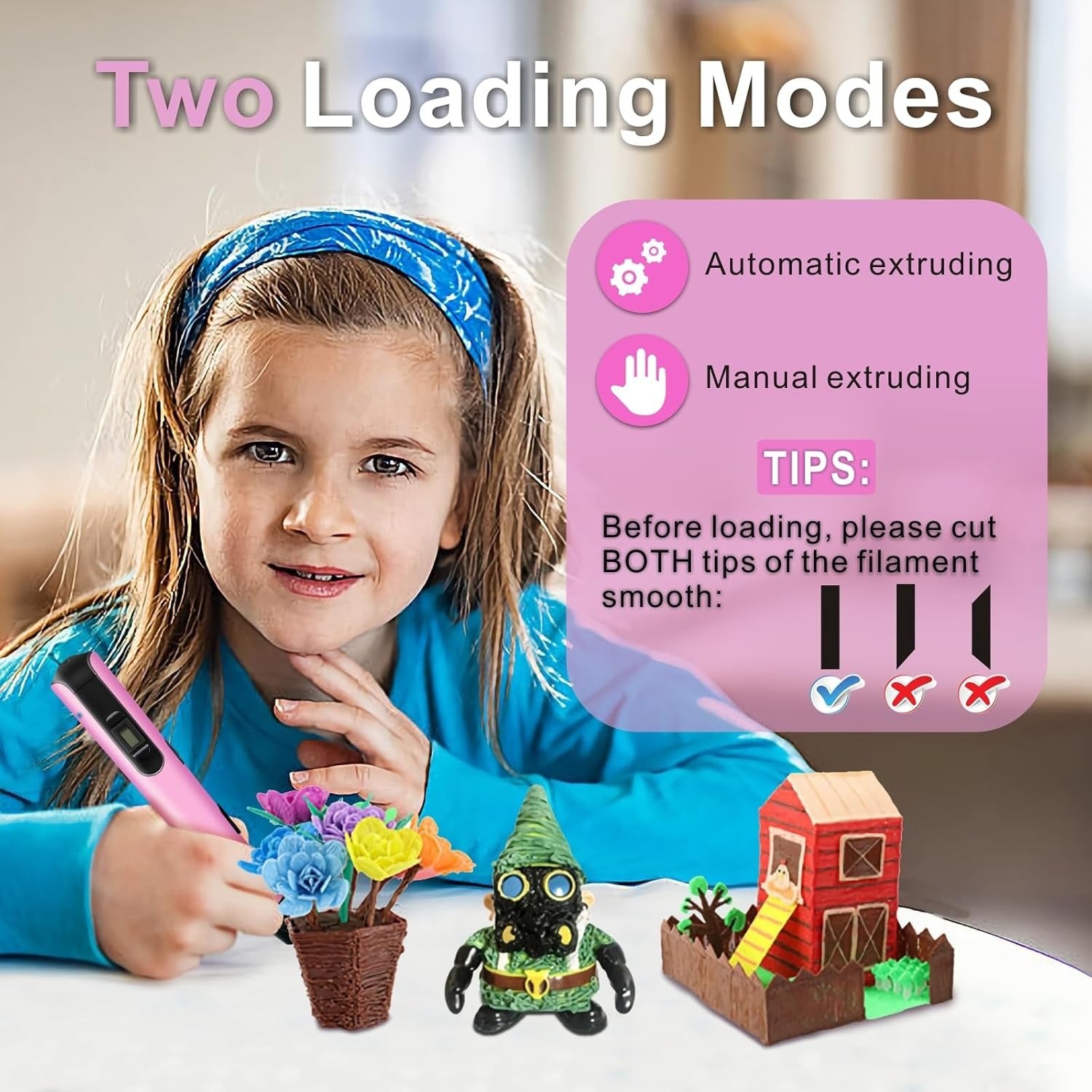 3D Pen for Kids with 15 Colors PLA Filament – Creative 3D Drawing Toy  قلم ثلاثي الأبعاد للأطفال مع 15 لون خيوط PLA – لعبة رسم ثلاثية الأبعاد إبداعية (NP100، أزرق)