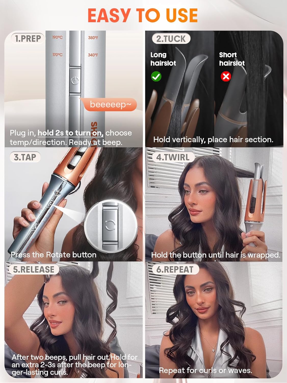 SHEGLAM Automatic Curling Iron 1¼" – 3 Temps, Fast Heating, 2-Way Rotation, Auto Shut-Off Hair Styling مكواة تجعيد شعر SHEGLAM أوتوماتيكية 1¼" – 3 درجات حرارة، تسخين سريع، دوران ثنائي، إيقاف تلقائي لتصفيف الشعر