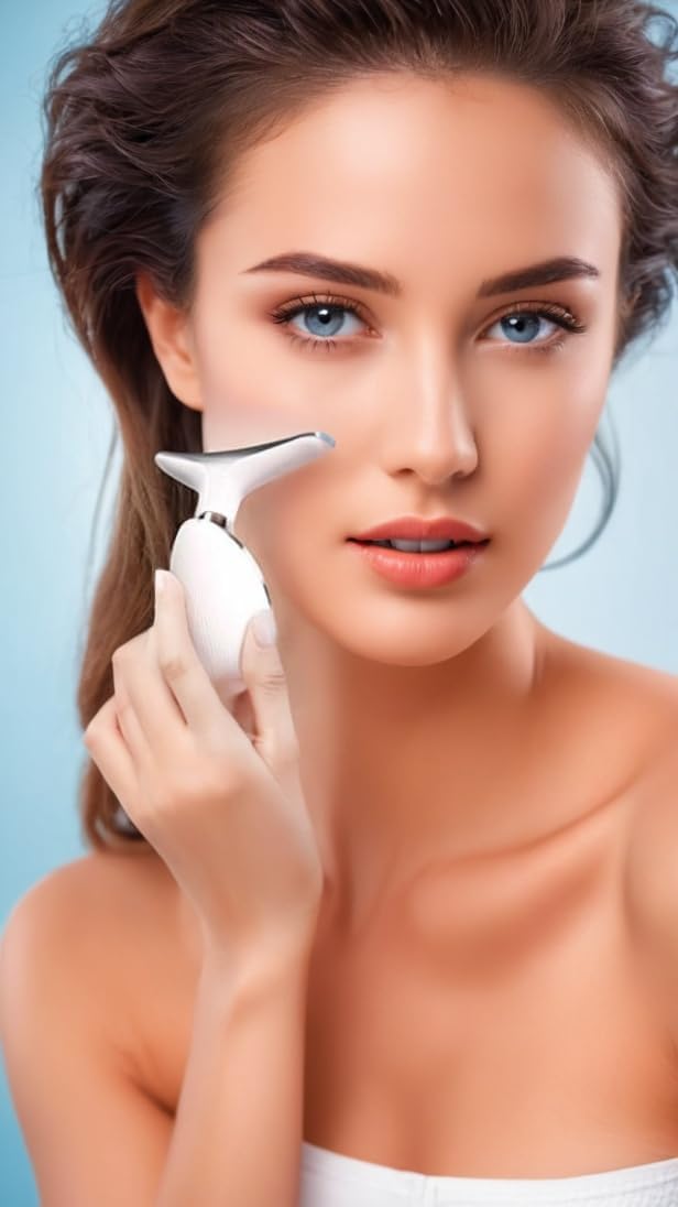 Triple Action Face & Neck Massager – Wrinkle Removal & Skin Tightening, Portable Skincare Device for Firm, Smooth Results (White) جهاز تدليك ثلاثي للوجه والرقبة – إزالة التجاعيد وشد البشرة، جهاز محمول للعناية بالبشرة لنتائج ناعمة ومشدودة (أبيض)