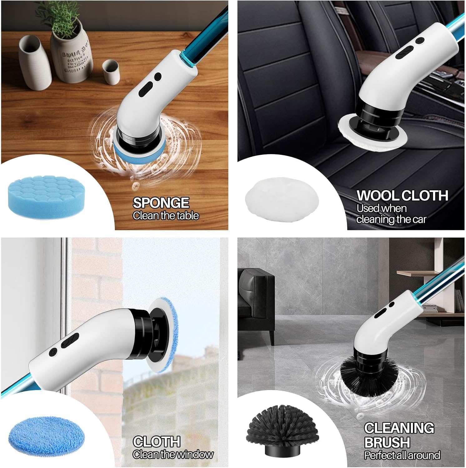 Electric Spin Scrubber 9-in-1 – Adjustable Handle, Waterproof IPX7, Type-C Charging, Multi-Function Cleaning Brush فرشاة كهربائية دوارة 9 في 1 – مقبض قابل للتعديل، مقاومة للماء IPX7، شحن Type-C، فرشاة تنظيف متعددة الاستخدام