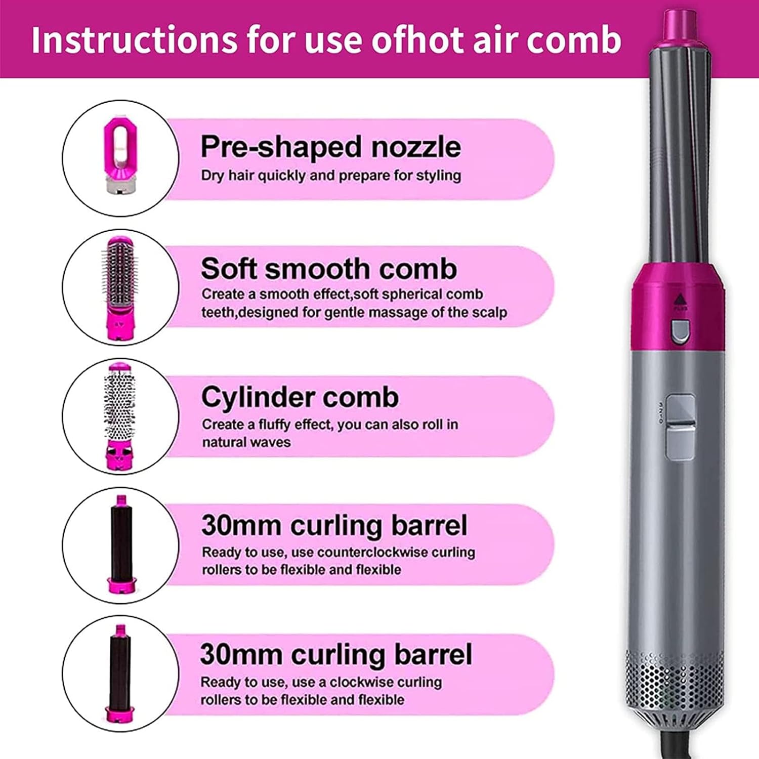 Aputue 5-in-1 Hair Dryer & Styler – Straightener, Comb, Curling Brush, 5 Barrels, Smoothing & Massage جهاز تصفيف الشعر 5 في 1 من Aputue – مجفف، مكواة، فرشاة تمليس وتجعيد، 5 رؤوس، تنعيم وتدليك فروة الرأس
