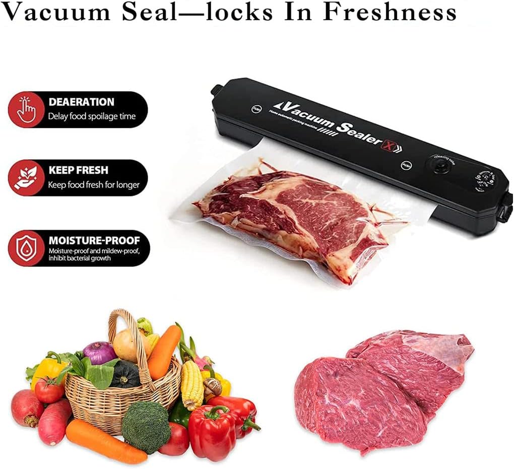 Vacuum Sealer – Automatic One-Touch Food Saver with 10 Bags, Dry & Wet Modes, Compact Slim Design, Sous Vide جهاز تفريغ الهواء – جهاز حفظ الطعام تلقائي بزر واحد مع 10 أكياس، أوضاع جافة ورطبة، تصميم نحيف مضغوط، للطهي بتقنية Sous Vide