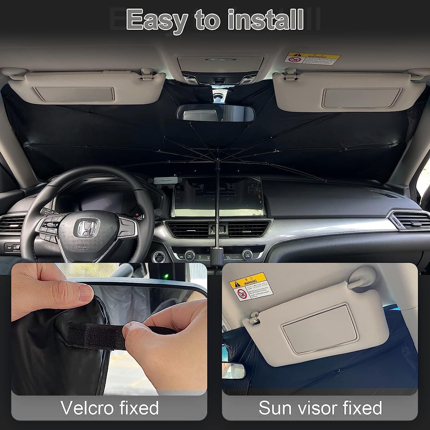 Car Windshield Sun Shade Umbrella – UPF50+, 2023 Foldable Full Cover, Upgraded Opening Design, Automotive Sun Protection مظلة واقية للزجاج الأمامي للسيارة – UPF50+، 2023 قابلة للطي، تغطية كاملة، تصميم فتح مطور، حماية من الشمس للسيارة