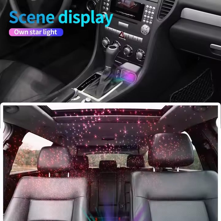 4-in-1 Car Charger with Retractable Cable, Atmosphere Lamp & Star Light, 120W USB Type-C Car Phone Charger Adapter, Dual Ports 12-24V شاحن سيارة 4 في 1 بكابل قابل للسحب، مصباح جوي وضوء النجوم، شاحن سيارة USB Type-C بقوة 120 واط، منافذ مزدوجة 12-24 فولت