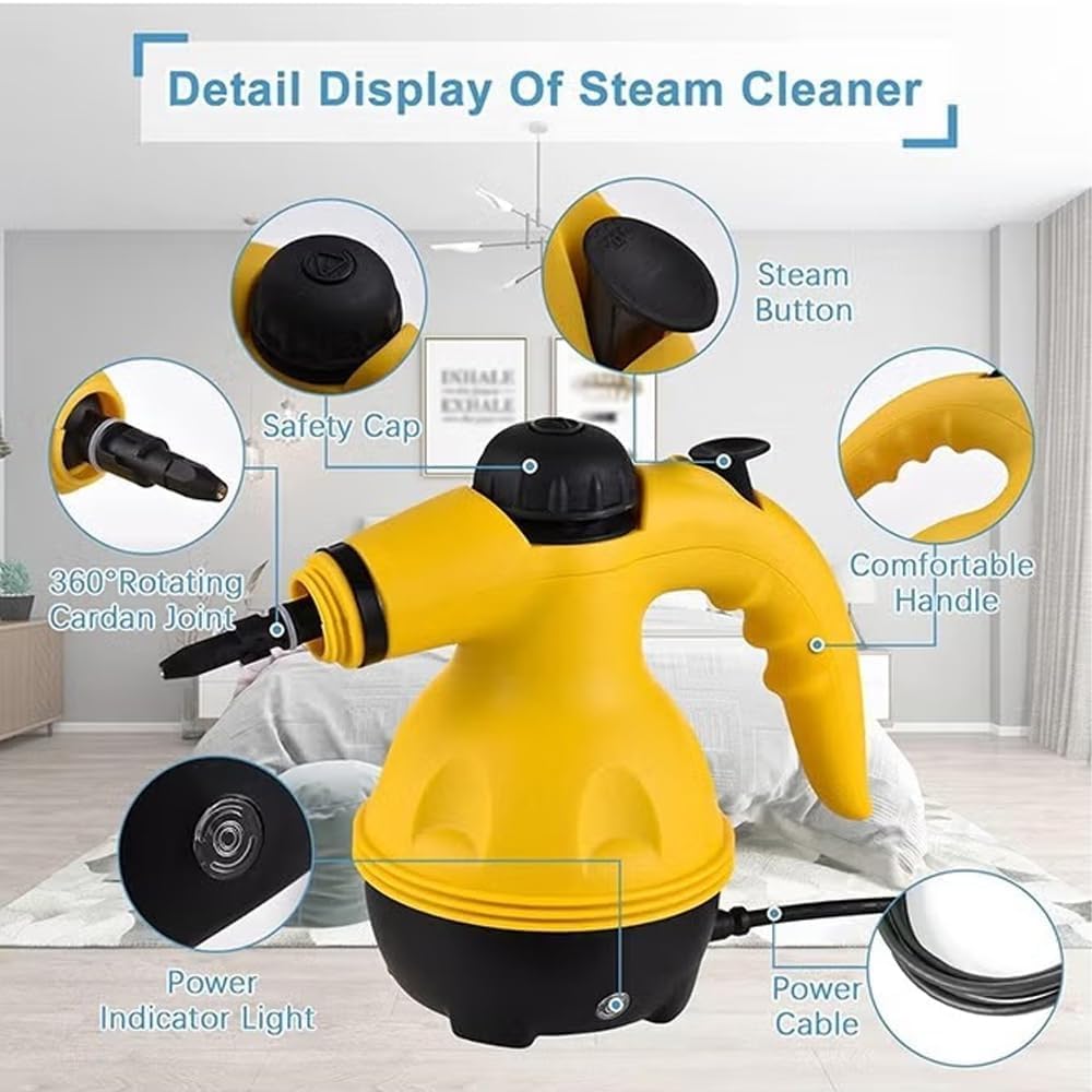 High Pressure Steam Cleaner – 1200W Portable Handheld Cleaner with 9 Accessories, Multifunctional for Home, Kitchen, Car & Windows (A) جهاز تنظيف بالبخار عالي الضغط – جهاز محمول 1200 واط مع 9 ملحقات، متعدد الاستخدامات للمنزل والمطبخ والسيارة والنوافذ (A