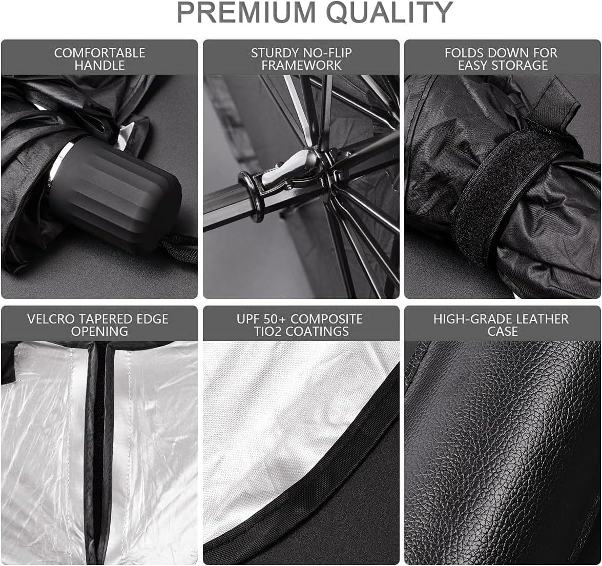 Car Windshield Sun Shade Umbrella – UPF50+, 2023 Foldable Full Cover, Upgraded Opening Design, Automotive Sun Protection مظلة واقية للزجاج الأمامي للسيارة – UPF50+، 2023 قابلة للطي، تغطية كاملة، تصميم فتح مطور، حماية من الشمس للسيارة