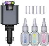 5-in-1 Car Charger with Air Freshener & Star Light – Retractable USB-C & iOS Cables, 3 Perfume Bottles, 45W Fast Charging, Black & Grey شاحن سيارة 5 في 1 مع معطر هواء وضوء نجمي – كابلات USB-C وiOS قابلة للسحب، 3 زجاجات عطر، شحن سريع 45 واط، أسود ورمادي