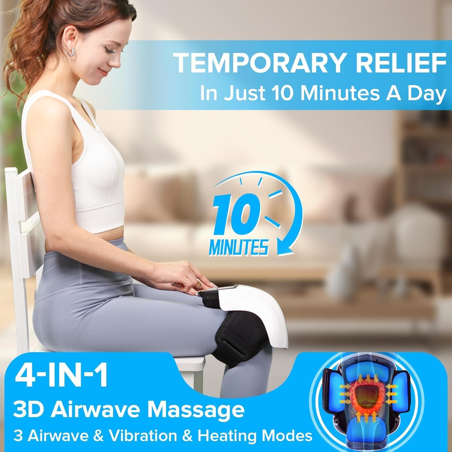 4-in-1 Knee Massager – Deep Heat, Red Light, Vibration & 3D Massage, Cordless Portable with LED Screen for Joint Pain Relief جهاز تدليك الركبة 4 في 1 – حرارة عميقة، ضوء أحمر، اهتزاز وتدليك ثلاثي الأبعاد، لاسلكي ومحمول مع شاشة LED لتخفيف آلام المفاصل