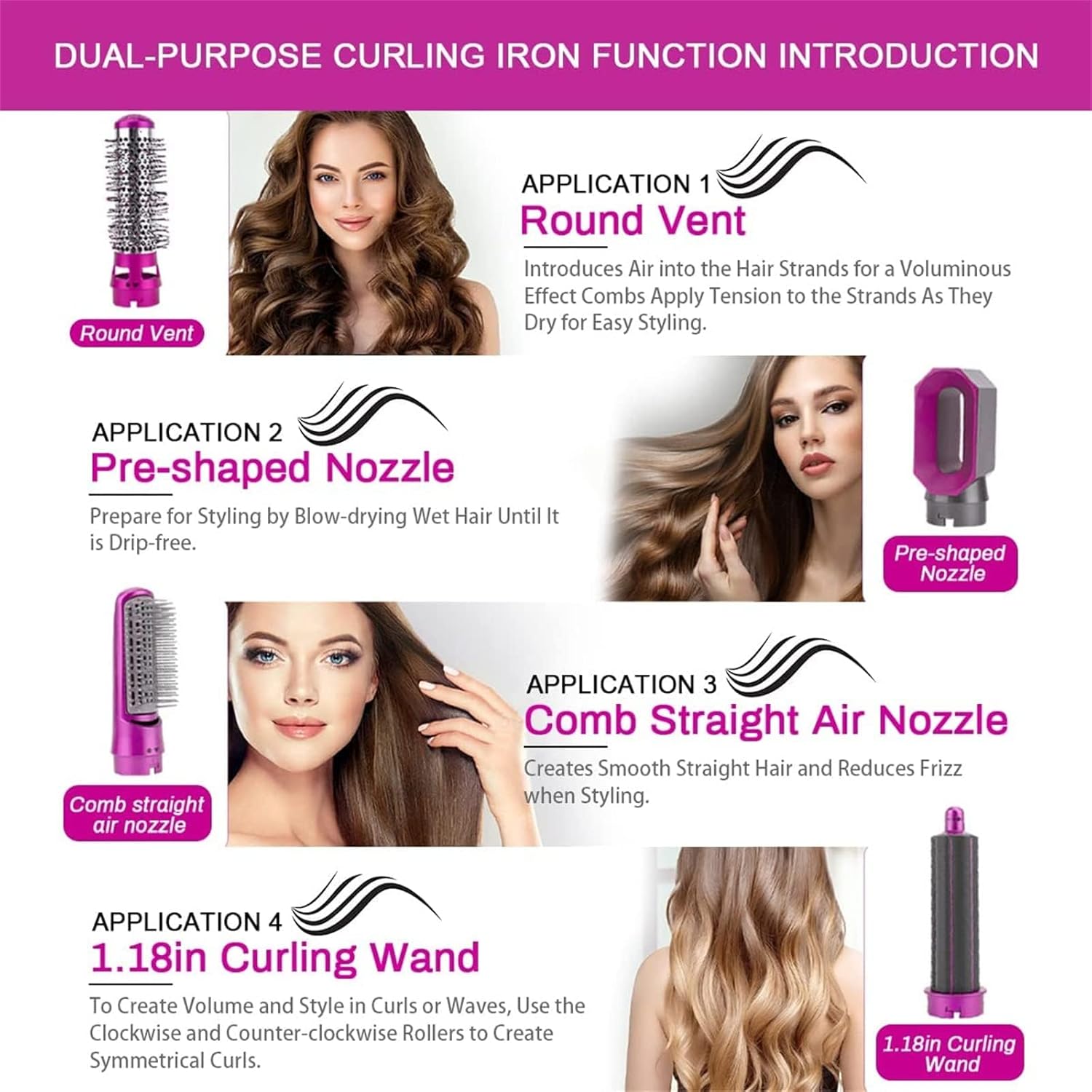 Aputue 5-in-1 Hair Dryer & Styler – Straightener, Comb, Curling Brush, 5 Barrels, Smoothing & Massage جهاز تصفيف الشعر 5 في 1 من Aputue – مجفف، مكواة، فرشاة تمليس وتجعيد، 5 رؤوس، تنعيم وتدليك فروة الرأس