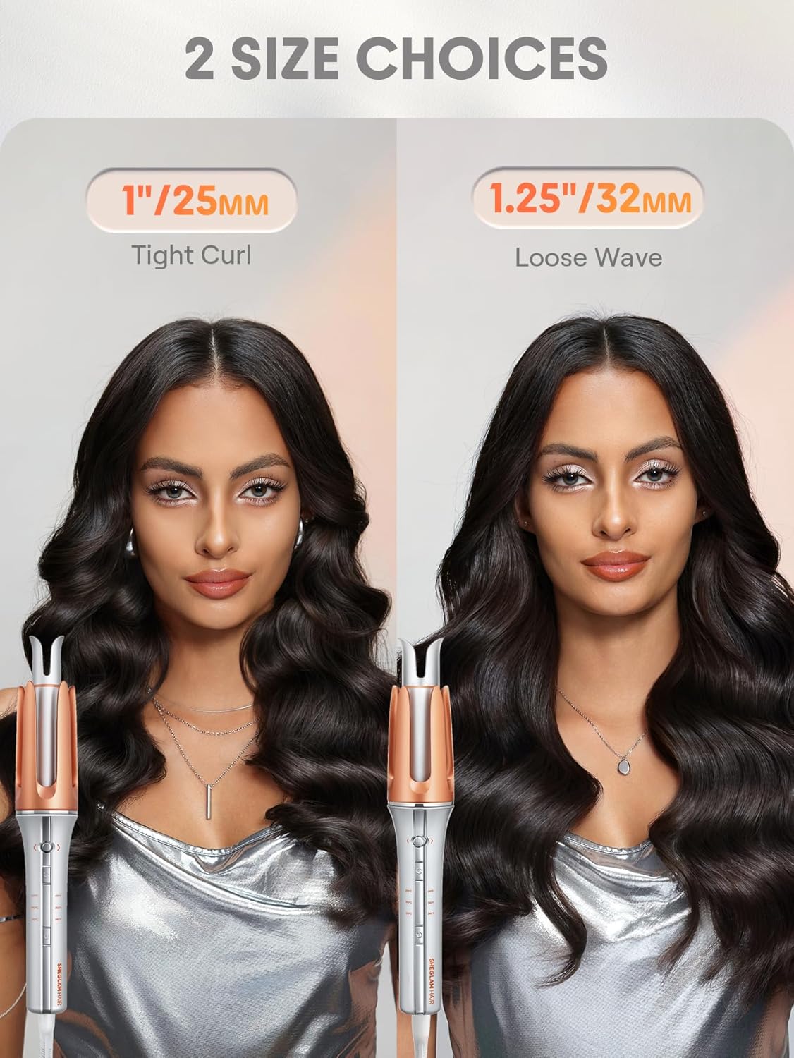 SHEGLAM Automatic Curling Iron 1¼" – 3 Temps, Fast Heating, 2-Way Rotation, Auto Shut-Off Hair Styling مكواة تجعيد شعر SHEGLAM أوتوماتيكية 1¼" – 3 درجات حرارة، تسخين سريع، دوران ثنائي، إيقاف تلقائي لتصفيف الشعر