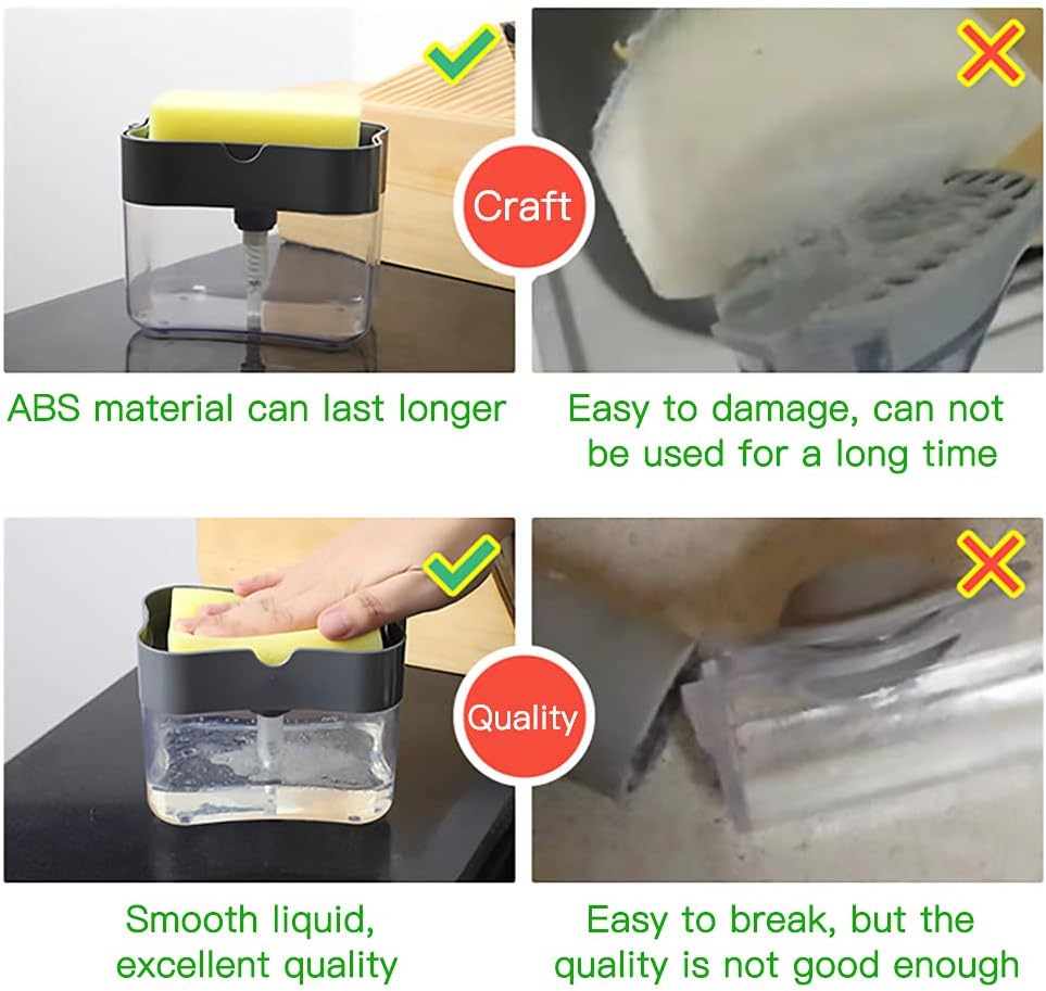 Kitchen Soap Dispenser with Sponge Holder, Soap Pump for Dishwashing Sink | موزع صابون للمطبخ مع حامل إسفنجة، مضخة صابون لحوض الجلي