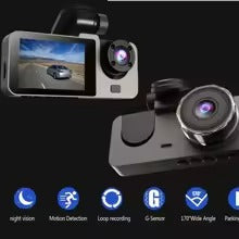 3-Channel Dash Cam Front + Rear 1080P, WiFi App Control, Parking Mode, Wide Angle, G-Sensor, Waterproof Car DVR | كاميرا سيارة بعدسة أمامية وخلفية بدقة 1080P، تحكم عبر تطبيق الواي فاي، وضع الوقوف، زاوية واسعة، مستشعر G، مسجل قيادة مقاوم للماء