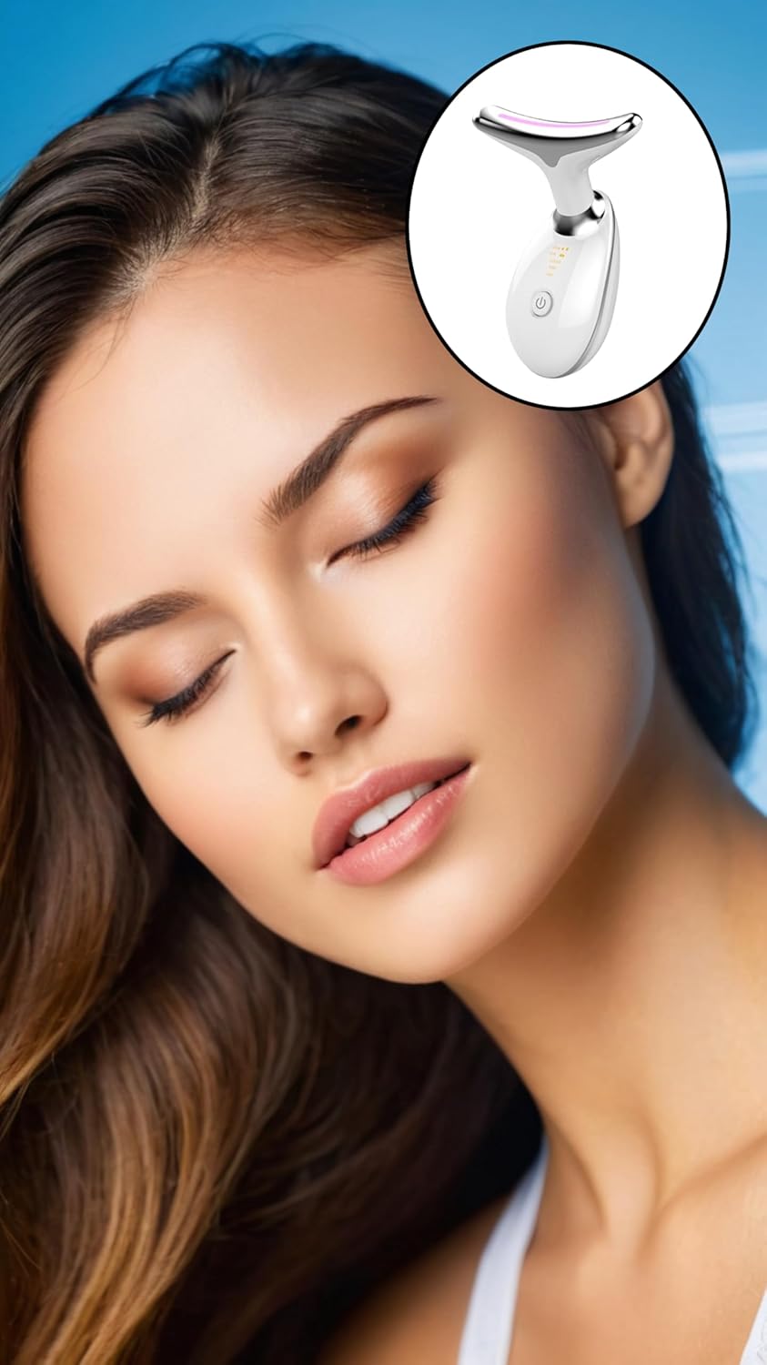 Triple Action Face & Neck Massager – Wrinkle Removal & Skin Tightening, Portable Skincare Device for Firm, Smooth Results (White) جهاز تدليك ثلاثي للوجه والرقبة – إزالة التجاعيد وشد البشرة، جهاز محمول للعناية بالبشرة لنتائج ناعمة ومشدودة (أبيض)