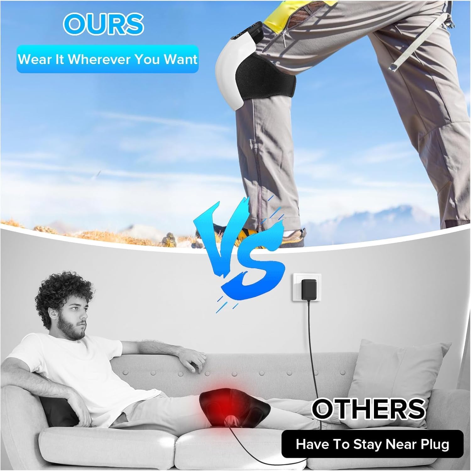 4-in-1 Knee Massager – Deep Heat, Red Light, Vibration & 3D Massage, Cordless Portable with LED Screen for Joint Pain Relief جهاز تدليك الركبة 4 في 1 – حرارة عميقة، ضوء أحمر، اهتزاز وتدليك ثلاثي الأبعاد، لاسلكي ومحمول مع شاشة LED لتخفيف آلام المفاصل