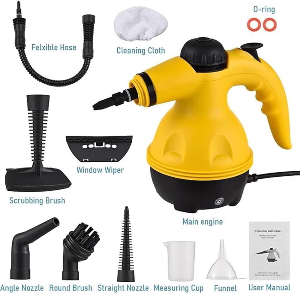 High Pressure Steam Cleaner – 1200W Portable Handheld Cleaner with 9 Accessories, Multifunctional for Home, Kitchen, Car & Windows (A) جهاز تنظيف بالبخار عالي الضغط – جهاز محمول 1200 واط مع 9 ملحقات، متعدد الاستخدامات للمنزل والمطبخ والسيارة والنوافذ (A