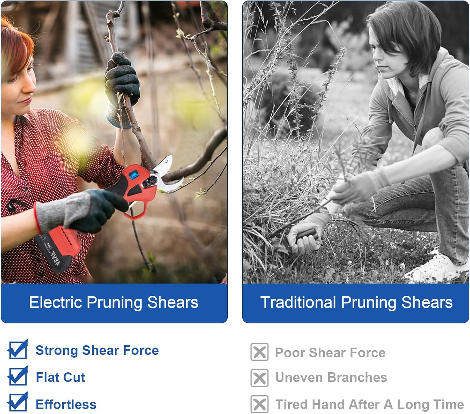 Electric Pruning Shears 30mm – 48V Cordless Portable Pruner, 2-Pack with 2000mAh Battery & Replacement Blades for Tree Branches مقص تقليم كهربائي 30مم – مقص لاسلكي محمول 48 فولت، عبوتان مع بطارية 2000mAh وشفرات بديلة لتقليم أغصان الأشجار