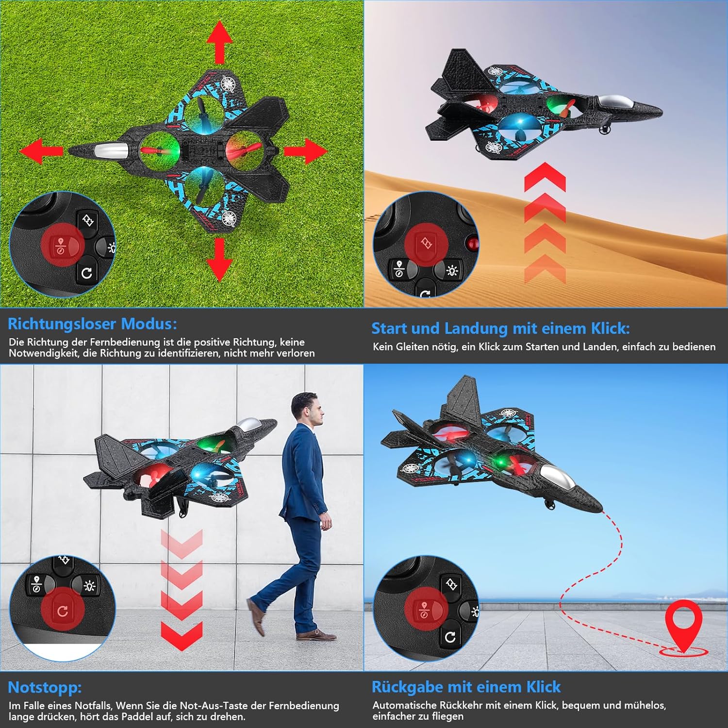 RC Aeroplane 2.4GHz Quadcopter L0712 – Floating Fighter, RTF for Beginners, Kids & Adults, Toy with Colored Lights & USB Charging طائرة RC 2.4GHz رباعية المحركات L0712 – مقاتلة عائمة جاهزة للطيران للمبتدئين، الأطفال والكبار، لعبة بأضواء ملونة وشحن USB