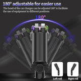 5-in-1 Car Charger with Air Freshener & Star Light – Retractable USB-C & iOS Cables, 3 Perfume Bottles, 45W Fast Charging, Black & Grey شاحن سيارة 5 في 1 مع معطر هواء وضوء نجمي – كابلات USB-C وiOS قابلة للسحب، 3 زجاجات عطر، شحن سريع 45 واط، أسود ورمادي
