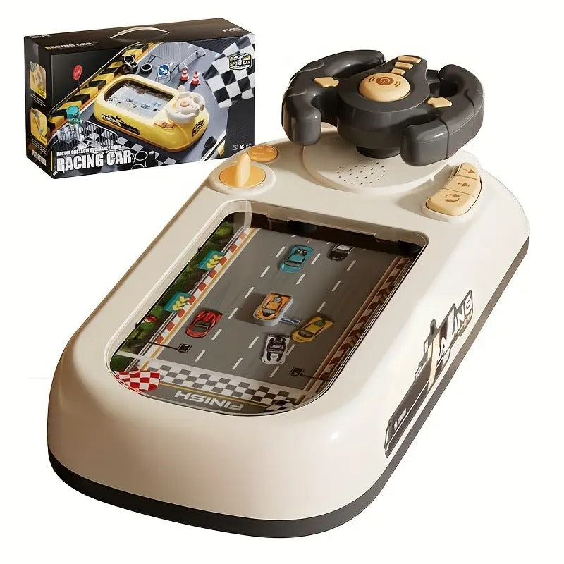 Car Racing Game Console with Steering Wheel, Driving Simulation Toy with Music | جهاز لعبة سباق السيارات مع عجلة قيادة، لعبة محاكاة قيادة بالموسيقى