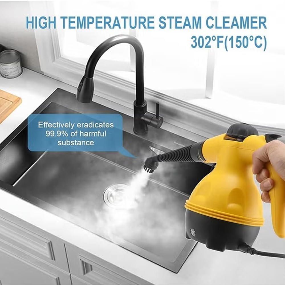High Pressure Steam Cleaner – 1200W Portable Handheld Cleaner with 9 Accessories, Multifunctional for Home, Kitchen, Car & Windows (A) جهاز تنظيف بالبخار عالي الضغط – جهاز محمول 1200 واط مع 9 ملحقات، متعدد الاستخدامات للمنزل والمطبخ والسيارة والنوافذ (A