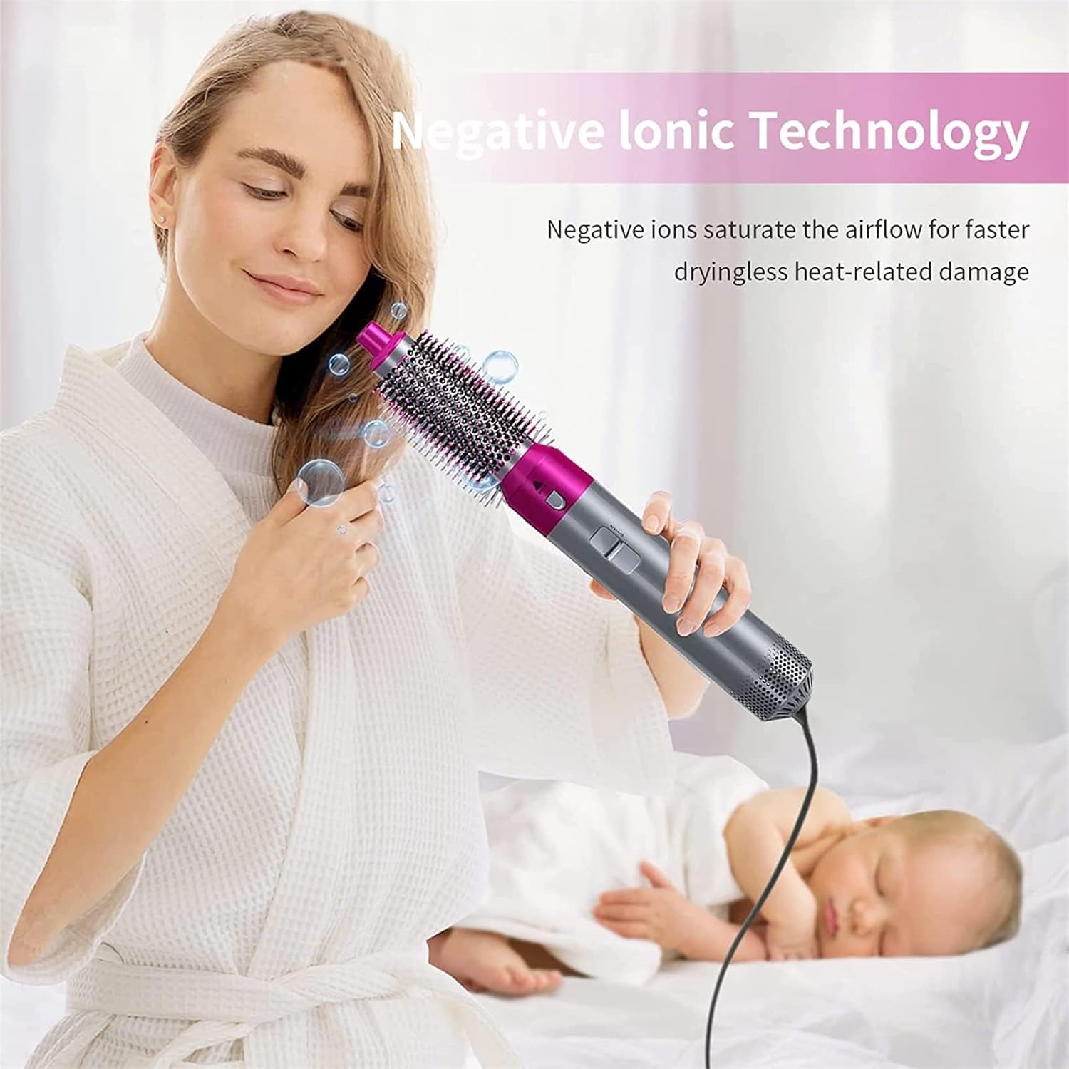 Aputue 5-in-1 Hair Dryer & Styler – Straightener, Comb, Curling Brush, 5 Barrels, Smoothing & Massage جهاز تصفيف الشعر 5 في 1 من Aputue – مجفف، مكواة، فرشاة تمليس وتجعيد، 5 رؤوس، تنعيم وتدليك فروة الرأس