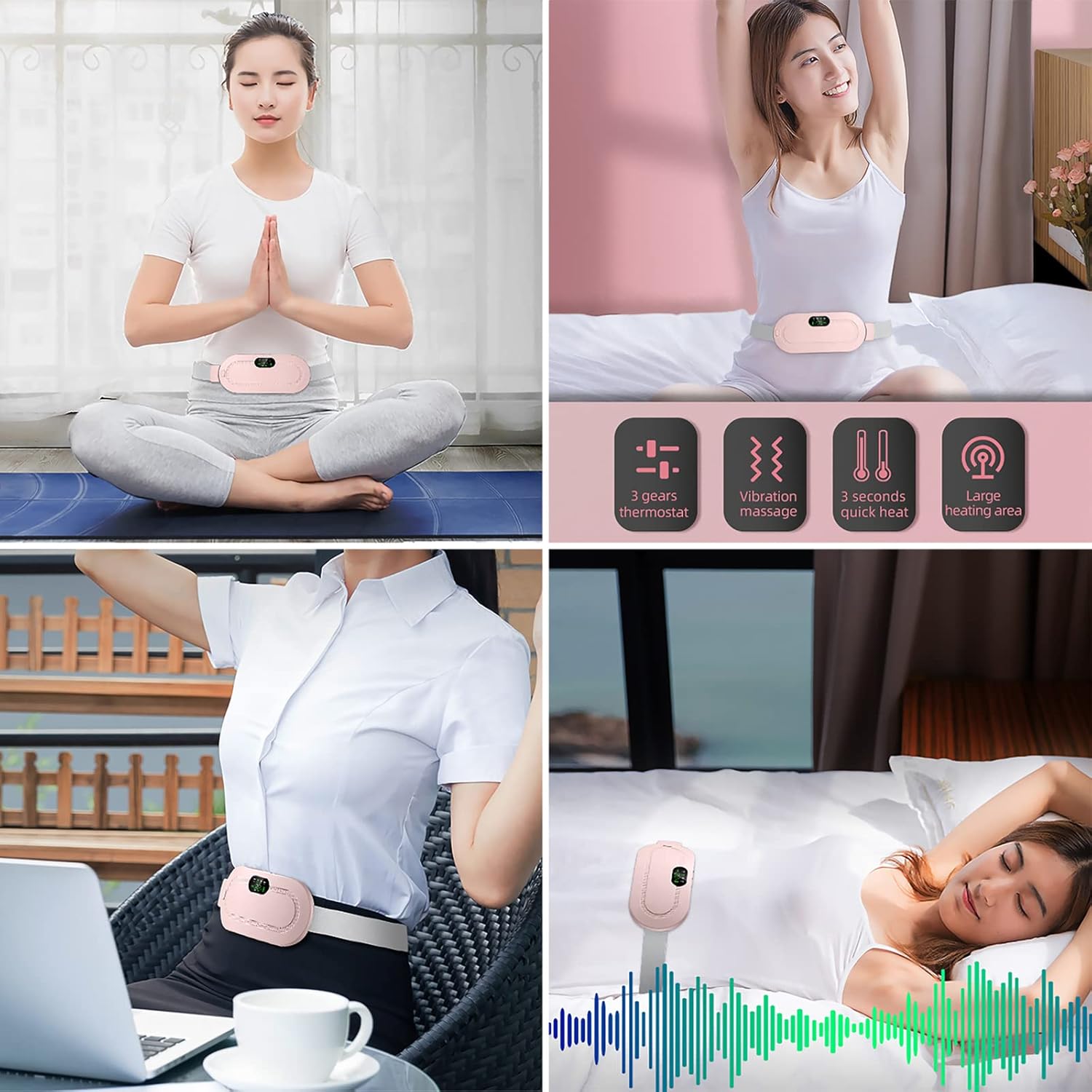 Portable Cordless Electric Heating Pad for Menstrual Pain, USB Warming Belt, 3 Heat Levels & 4 Modes | وسادة تدفئة كهربائية محمولة بدون سلك لألم الدورة الشهرية، حزام تدفئة USB، 3 مستويات حرارة و4 أوضاع