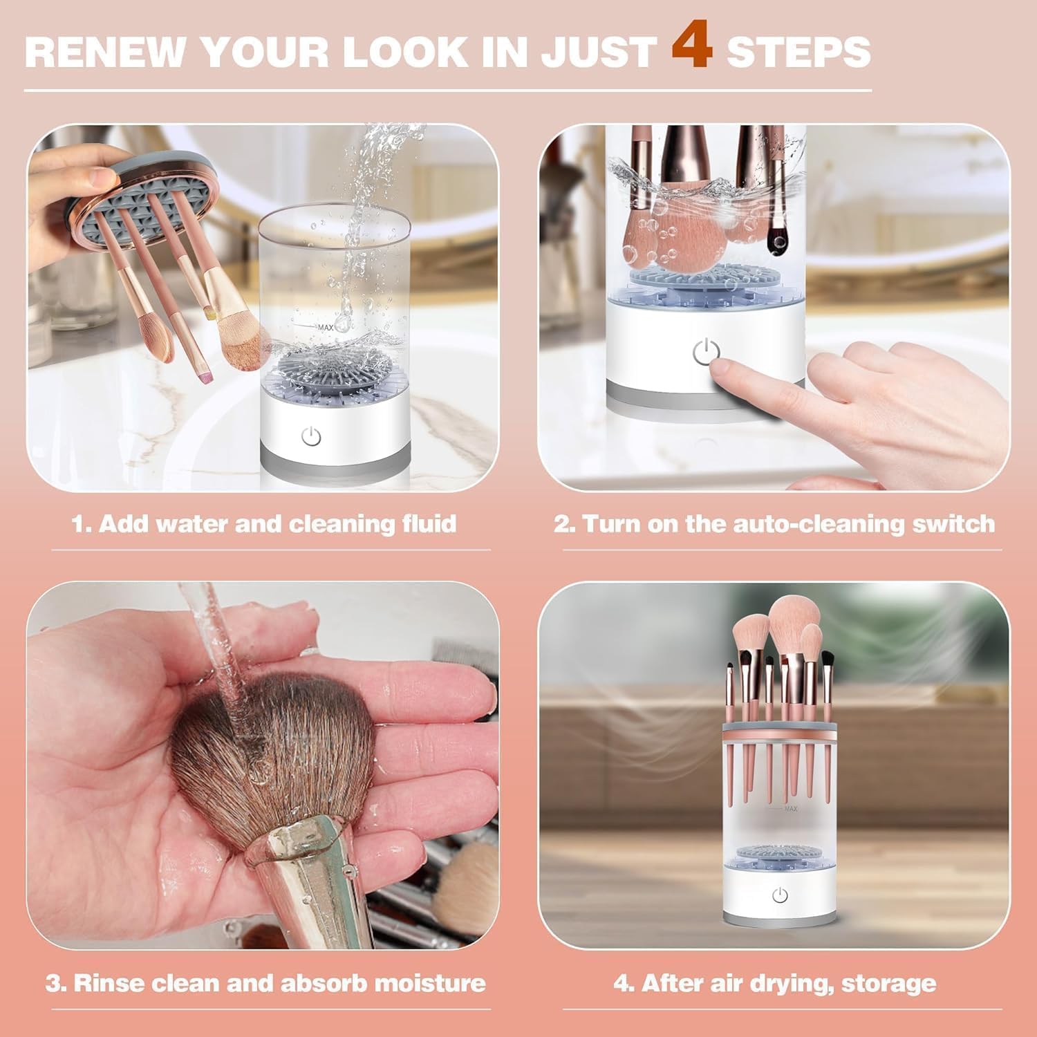 3-in-1 Electric Makeup Brush Cleaner, Automatic Cosmetic Brush Cleaner with Mat | منظف فرش المكياج الكهربائي 3 في 1، منظف فرش التجميل التلقائي مع حصيرة